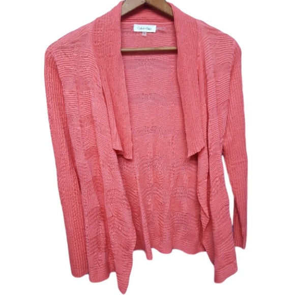 Calvin Klein Coral Silk Open Cardigan - Picture 1 of 5